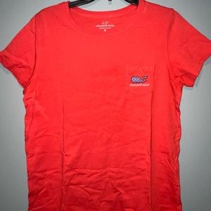 red vineyard vines shirt with blue whale on back and front pocket!